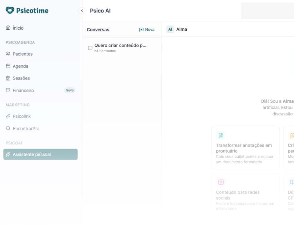 Conversa com a Alma, assistente com inteligência artificial do Psicotime