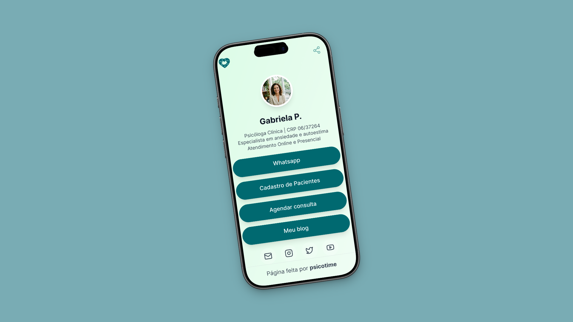 Página do Psicolink de uma psicóloga vista no celular